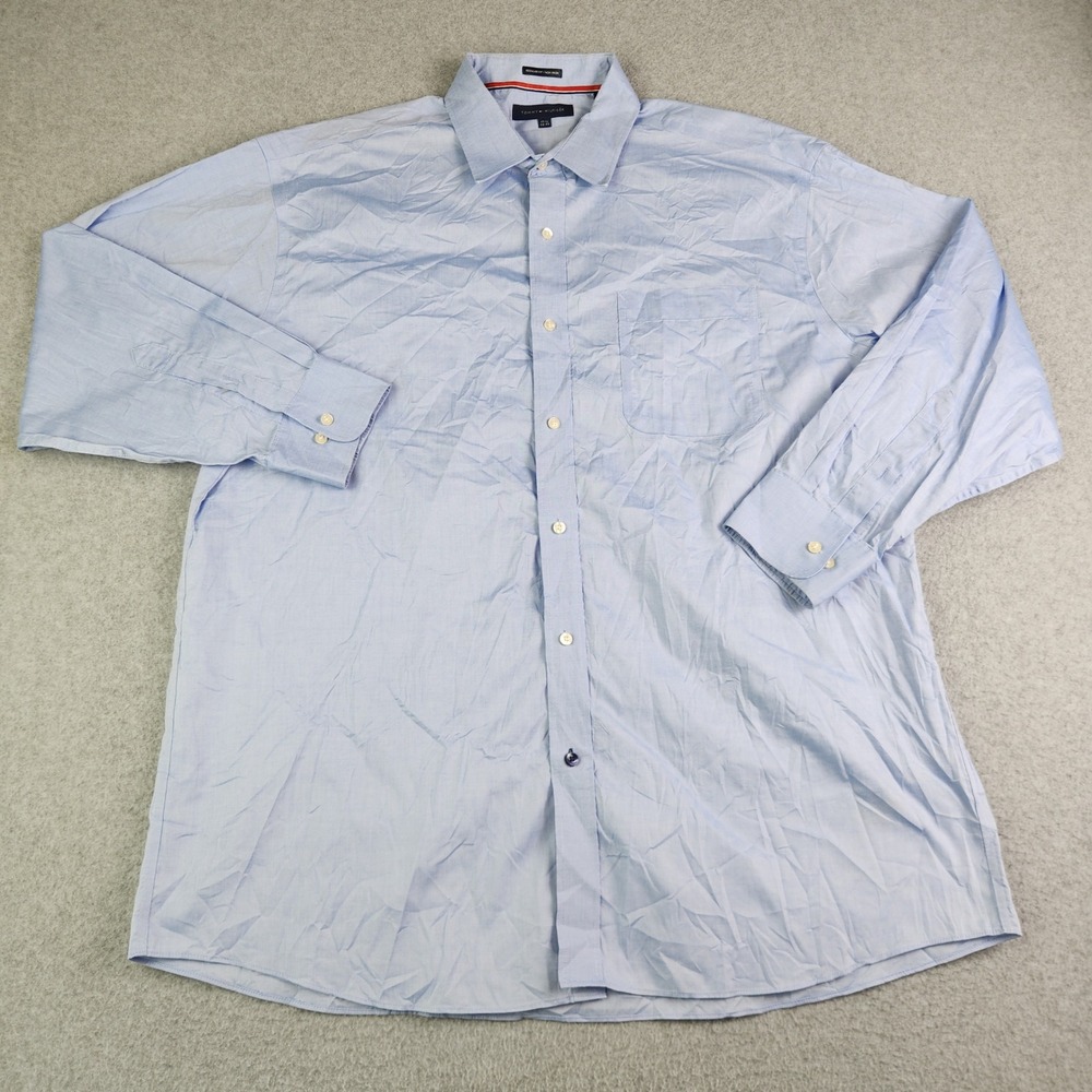 Tommy Hilfiger Dress Shirt Mens 17.5 32/33 Blue Regular Fit Non Iron Button Up